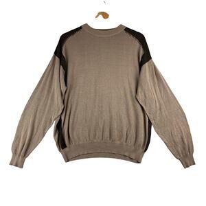 Vintage Genelli Silk Cotton Long Sleeve Men's Sweater XL Colorblock Quiet Luxury